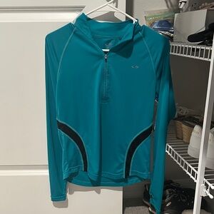 Teal Half-Zip Athletic Top with Black Accents